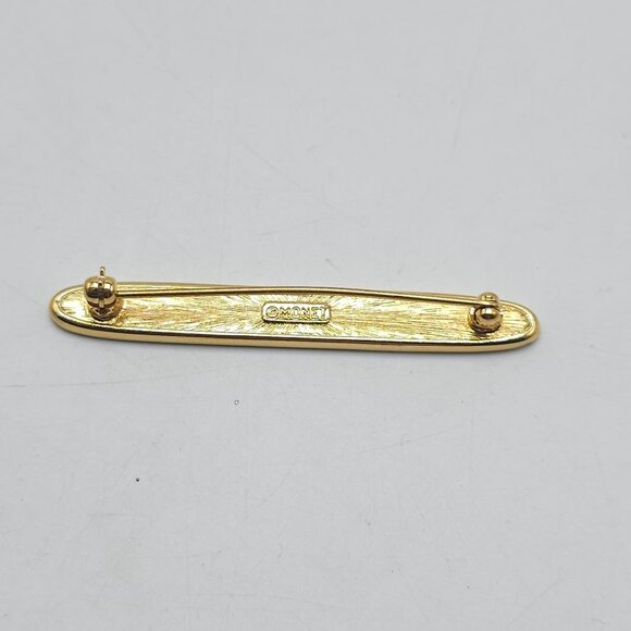 Elegant Black Enamel Gold Monet Designer Bar Brooch Vintage Signed Pin - Picture 4 of 5